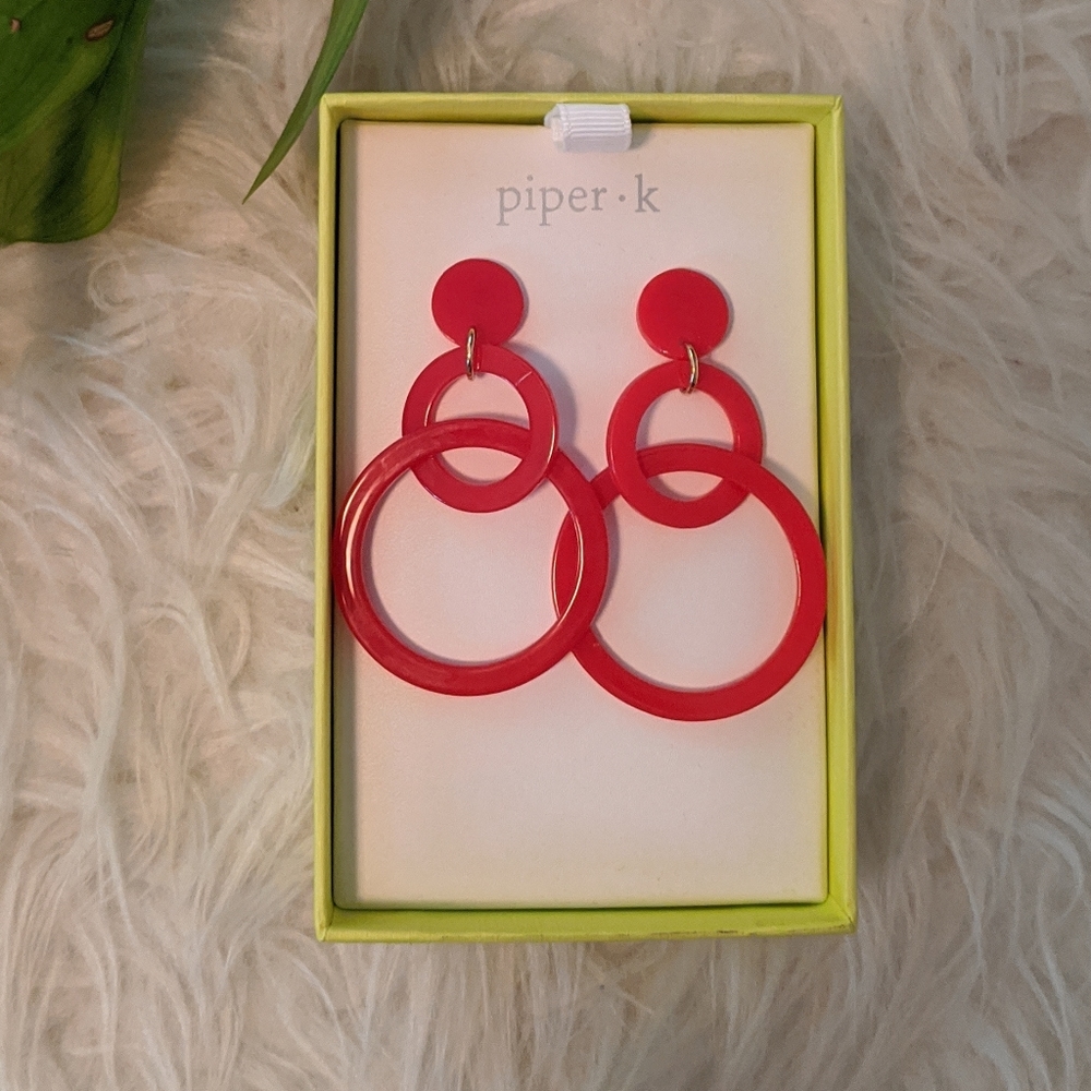 Piper K l Red Acrylic Hoop Dangle Earrings
